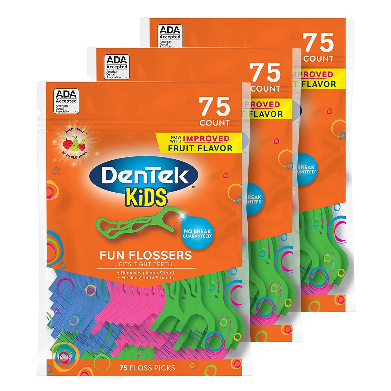 DenTek Kids Fun Flossers 75 ct 3-pack $6.39 ($2.13/bag) at Amazon (reg. $9.99)