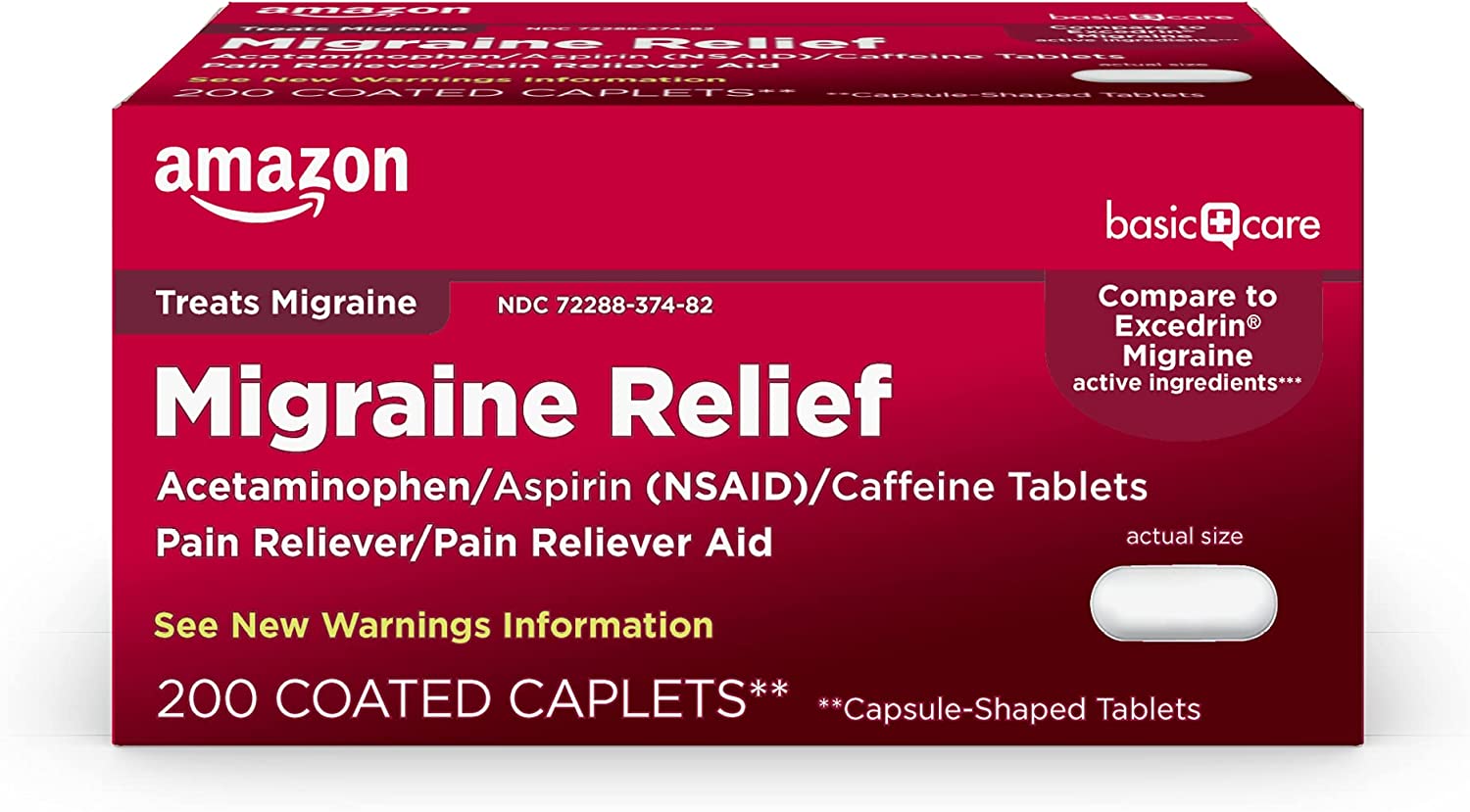 Amazon Basic Care Migraine Relief, Acetaminophen, Aspirin & Caffeine