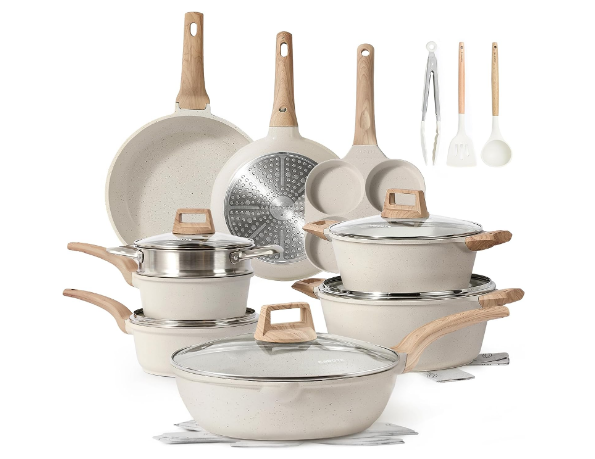 Carote 21 Pcs Pots & Pans White Granite Nonstick Cookware Set